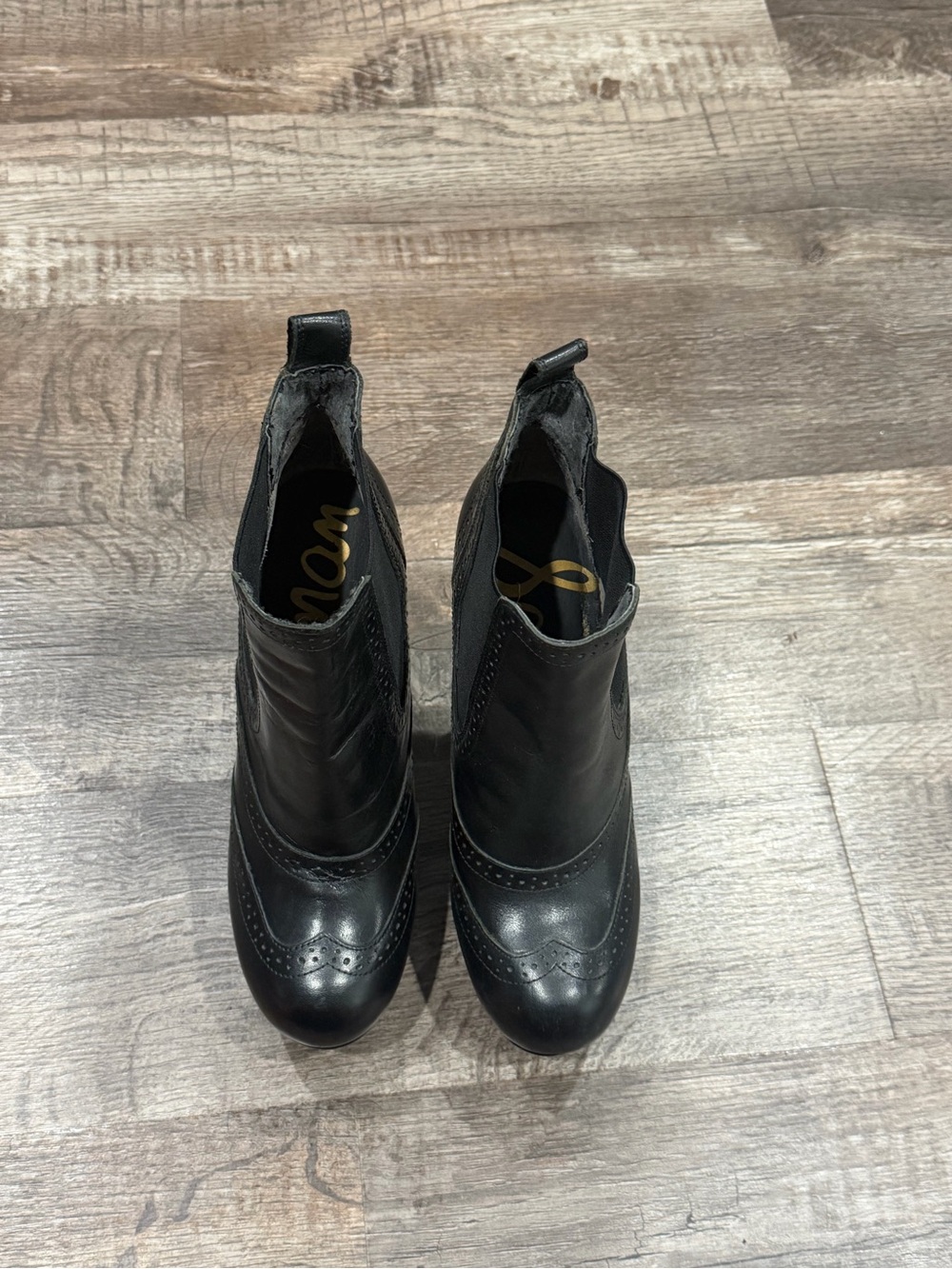 Sam Edelman Black Leather Wingtip Chelsea Booties